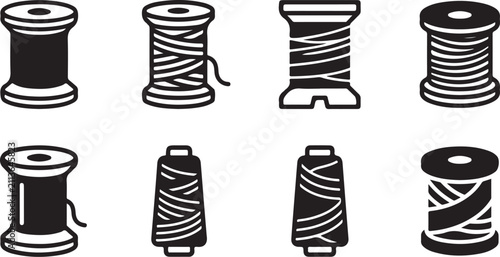Black and white spool thread and yarn collection illustration Vector