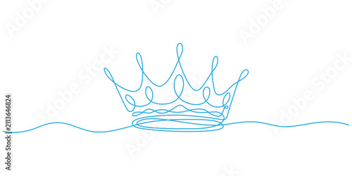 Photography Minimalist continuous line art crown vector, elegant light blue royal tiara dood