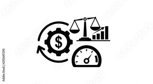 Vector illustration of financial efficiency and business performance management icon set on a transparent background