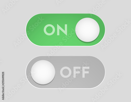 Minimal toggle switch icon with on and off states for user interface design, 3D modern vector. Mobile applications