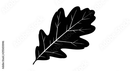 Vector illustration of black silhouette of an oak leaf icon on a transparent background