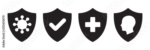 Fotografía Set of medical shield icons showing protection against virus disease care and human immune system health