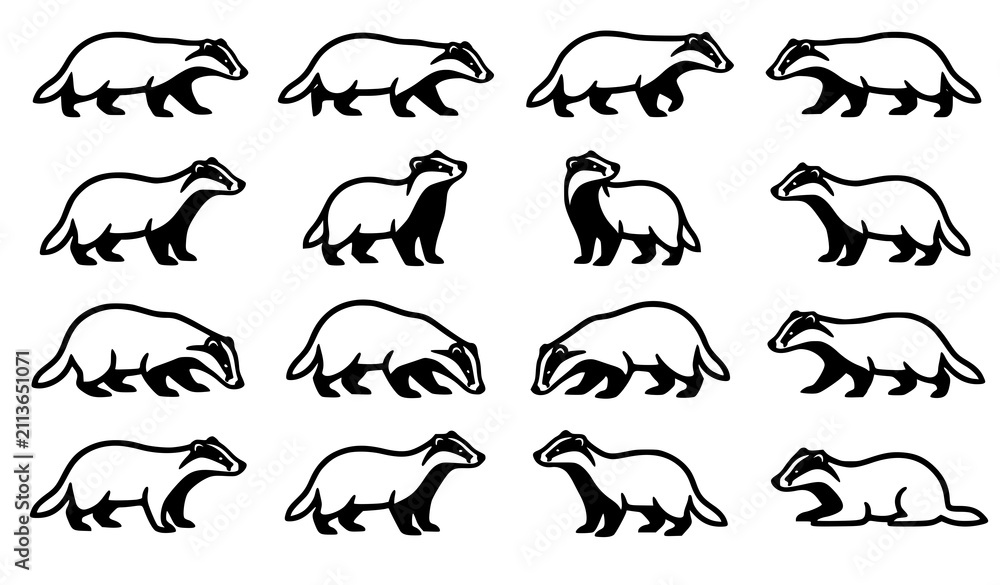Obraz premium Minimal Badger Silhouette Vector Icon Set for Wildlife Conservation Forest Branding and Outdoor Nature Graphics