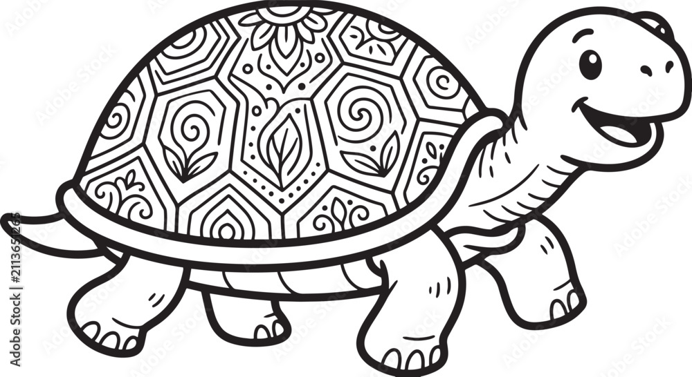 Fototapeta premium Turtle Illustration Detailed Black And White Line Art