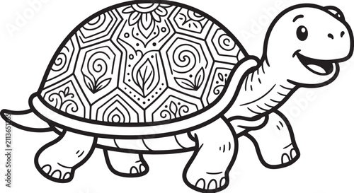 Fotografie Turtle Illustration Detailed Black And White Line Art