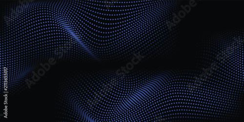 Blue dot wave and black abstract background