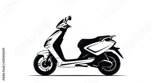 Foto Side view of black with black white illustration scooter viewed side transportat