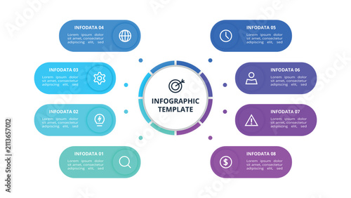 Stylish infographic with 8 steps, options, parts or processes. Business data visualization.