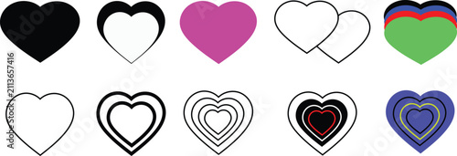 Foto Collection Of Colorful And Outlined Heart Shapes Vector Illustration With Varied