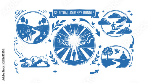 Fotografía Spiritual journey vector icon set with hand drawn illustrations of meditation hi