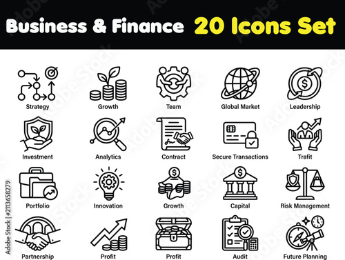 Business and Finance Line Icon Set