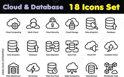 Cloud Computing and Database Line Icons