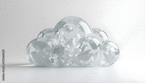 Transparent Glass Cloud Isolated on White Background Luxury 3D Render
