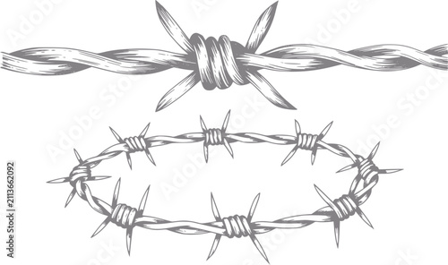 Foto Una ilustración detallada de un segmento de valla de alambre de púas afilado y u