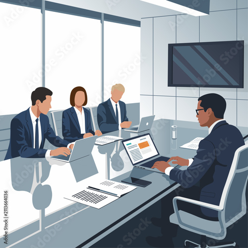Business Team Meeting in Modern Corporate Boardroom