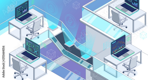 Cryptocurrency Trading Office with Financial Dashboards