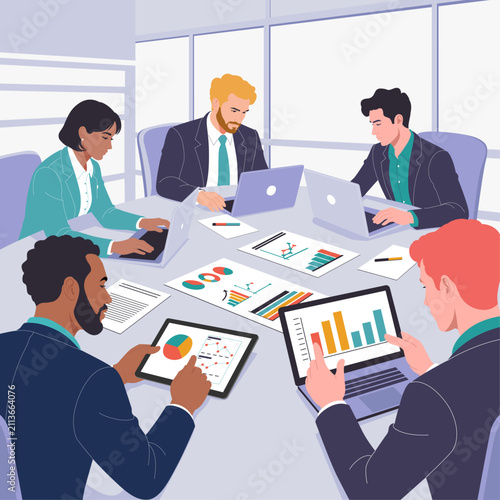 Business Team Collaborating on Data Analysis and Strategy