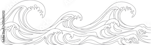 Foto Un dibujo lineal minimalista en blanco y negro con olas del océano estilizadas e