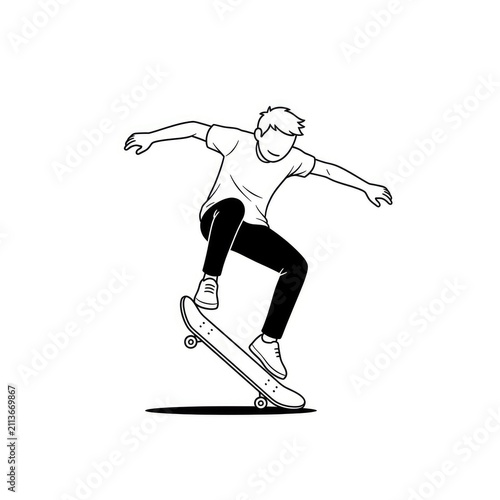 Teenager performing skateboard trick in air.