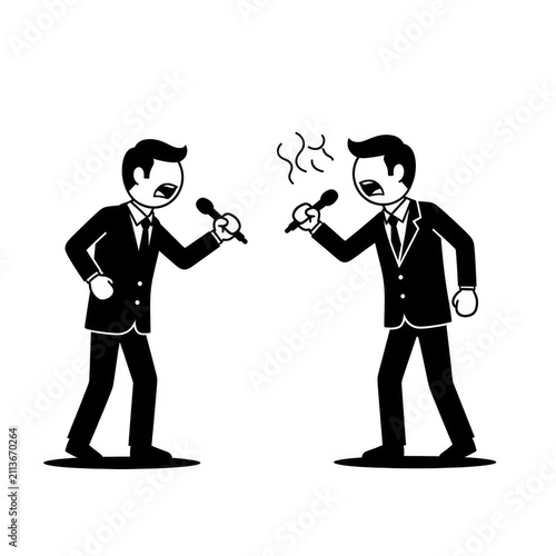 Two businessmen arguing with microphones.