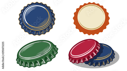 A creative illustration showcasing an array of colorful bottle caps, emphasizing texture, design variety, and the dynamic elements involved in beverage packaging aesthetics.