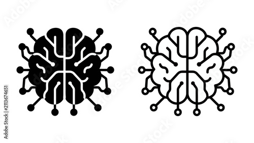 AI Brain Icon: A stylized representation of an artificial intelligence brain, featuring intricate circuitry and nodes, symbolizing advanced technology and cognitive processing.