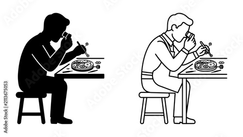 Cuadro en lienzo Craftsmanship: A detailed illustration showing a craftsman intently focused on a delicate task, using tools with precision