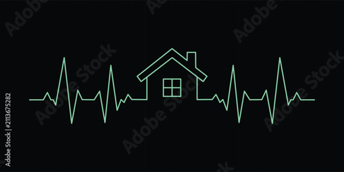 House Heartbeat Pulse Line Vector Illustration for Real Estate and Home Concept