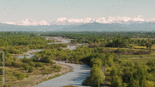 Aerial View of Liakhvi River Valley and Caucasus Mountains in Shida Kartli Region of Georgia
