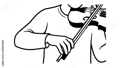 Bild auf Leinwand Violin Player Illustration: A close-up illustration shows a person's hands skillfully playing the violin, bow in motion across the strings, capturing the essence of musical performance and dedication