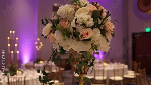Served tables with decorations on a wedding