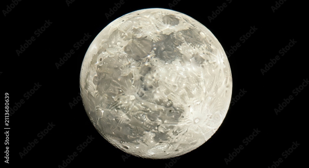 Obraz premium Detailed Full Moon with Visible Craters and Surface Texture Isolated on Pitch Black Night Sky Background