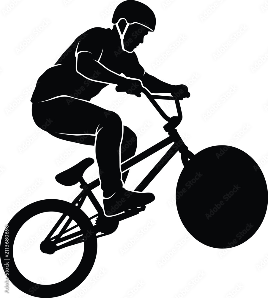 Fototapeta premium BMX rider performing a trick silhouette vector illustration isolated on a white background