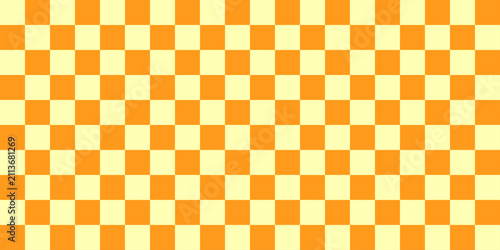 Checkered pattern tile background. White and Orange. Electric psychedelic background with distorted glowing squares for music festivals and night club events