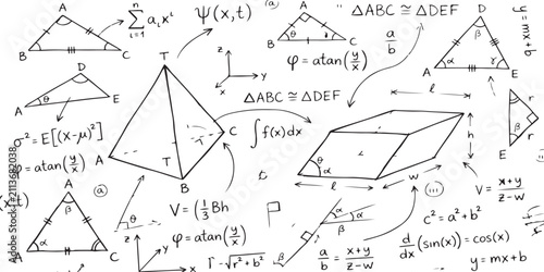 Bild auf Leinwand Hand drawn geometry and calculus math formulas on a blackboard background