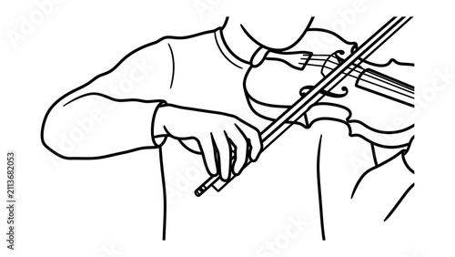 Obraz na płótnie Violin Bowing Technique: Close-up illustration of a musician's hands skillfully manipulating the bow on a violin, demonstrating precise finger placement and motion for producing music