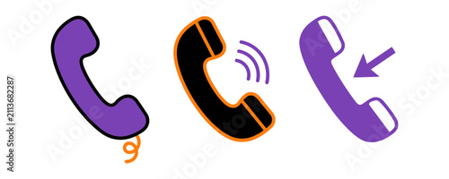 Obraz na plátně Set of three telephone icons representing incoming calls outgoing calls and acti
