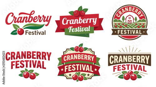 This collection of vibrant cranberry festival logos captures the essence of a lively celebration with fresh cranberries and festive elements perfectly suited for promotional use.