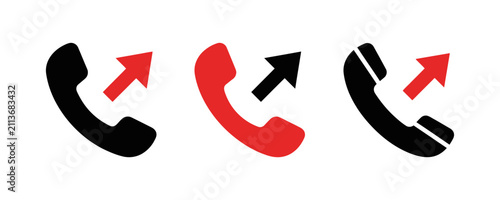 Картината върху платно A set of three stylized telephone icons representing outgoing calls with arrows