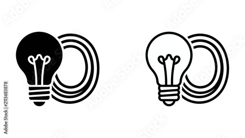 Lightbulb and Infinity Symbol: Two abstract representations, one black and white outline, the other solid black, depict a lightbulb merging with an infinity loop.