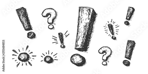 Принти на полотні Hand drawn sketch style exclamation and question marks collection for punctuation and ideas vector illustration
