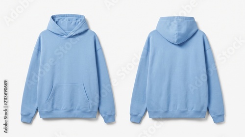 Light blue hoodie displayed front and back white background