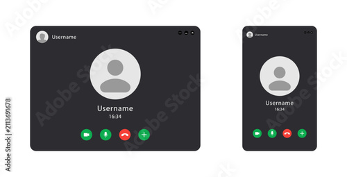Two video call screens. Set of computer and mobile screens. Application for communication via internet. Vector minimalistic illustration.EPS 10