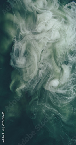 Haze wave. Steam texture. Paint color blend cloud dye water abstract background. Fantasy dissolve green white splash blur explosion.