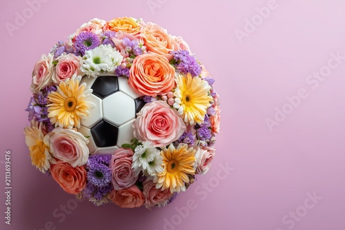 Floral bouquet with soccer ball centerpiece