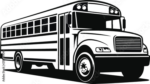 Classic Black and White School Bus Graphic Vector Illustration for Educational Transport and Student Commuting Concepts