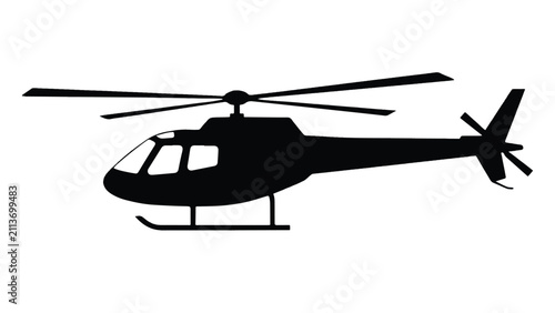 Minimalist side profile view of a high-level description a black silhouette helicopter design
