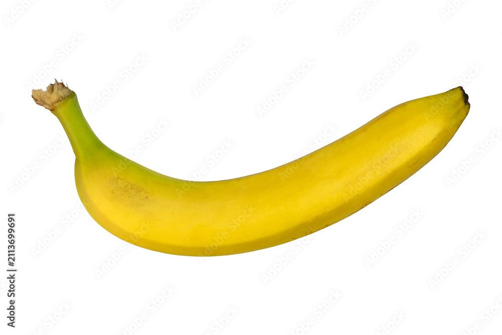 Obraz premium Isolated ripe banana fruit with yellow peel on white background