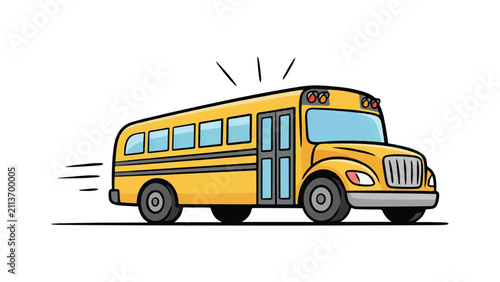 Cartoon Illustration of a Yellow School Bus Driving on the Road for Education and Transport Concepts