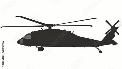 Detailed Silhouette of a Military Transport Helicopter for Aviation and Defense Graphics